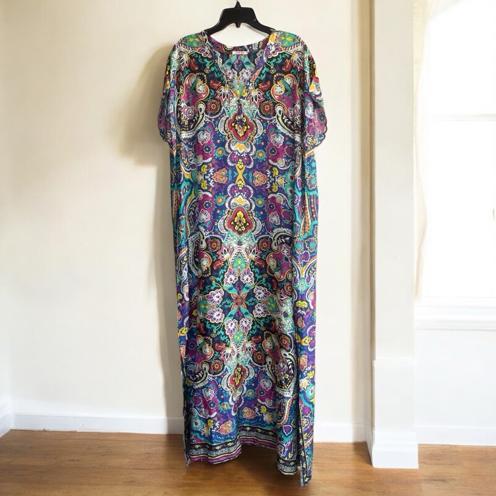 Johnny Was Purple Pink Resort Silk Maxi Gown - Picture 2 of 7